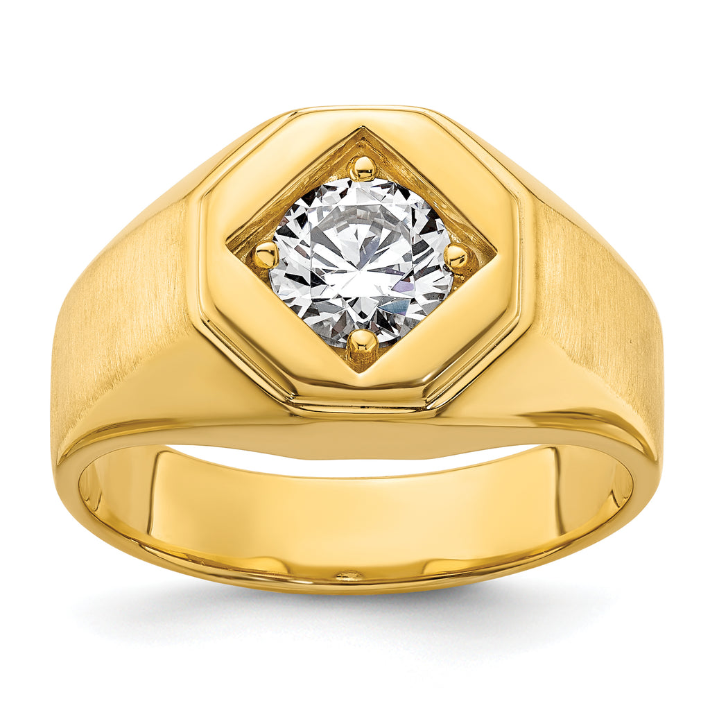 14k 1 carat Lab Grown Diamond VS/SI+ G+ Complete Polished and Satin Men's Ring