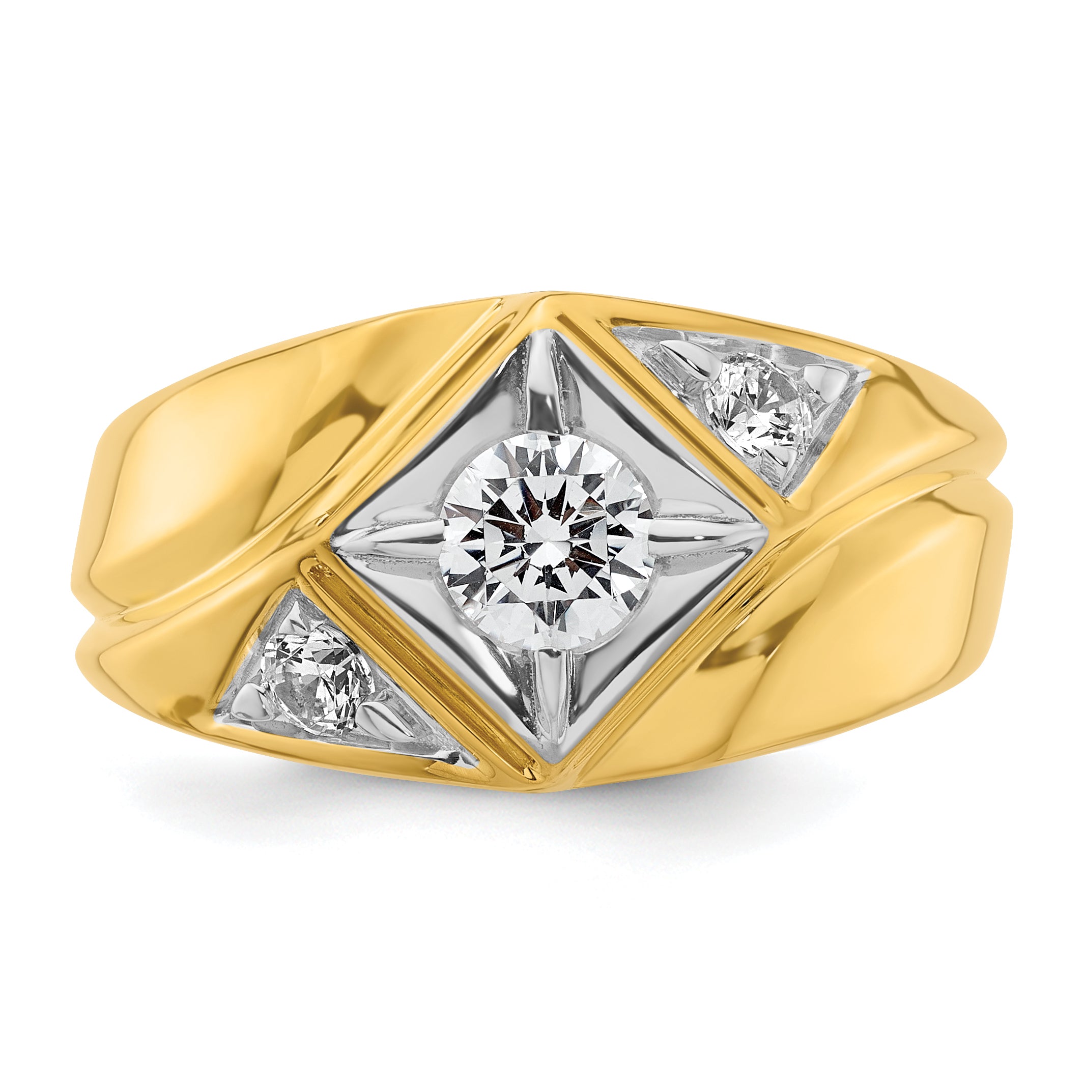 14k with White Rhodium 3/4 carat Lab Grown Diamond VS/SI+ G+ Complete Polished and Satin Men's Ring