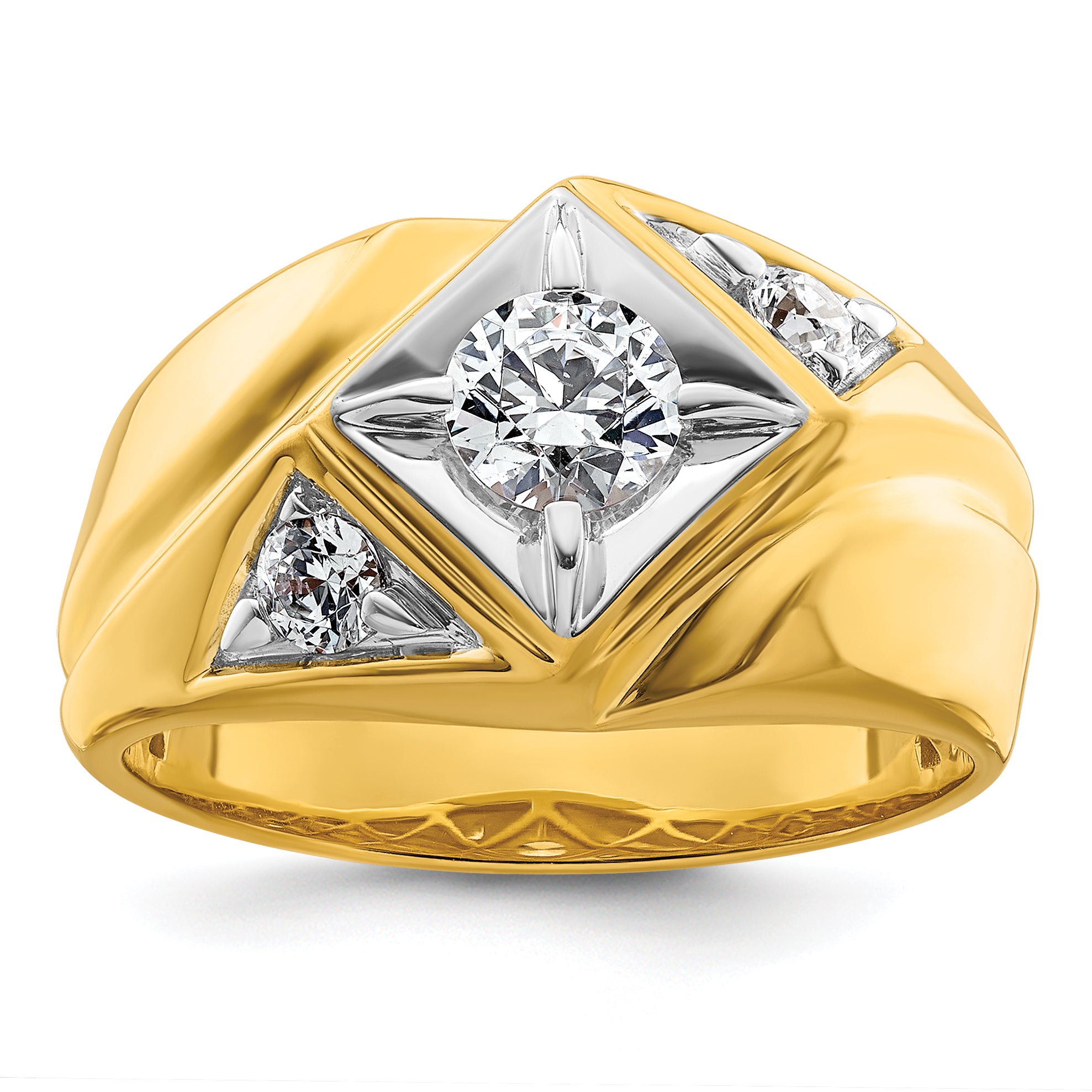14k with White Rhodium 7/8 carat Lab Grown Diamond VS/SI+ G+ Complete Polished and Satin Men's Ring