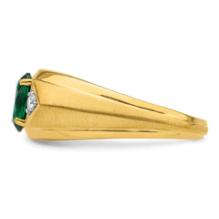 14k 1/10 carat Lab Grown Diamond VS/SI+ G+ and Created Emerald Complete Men's Ring
