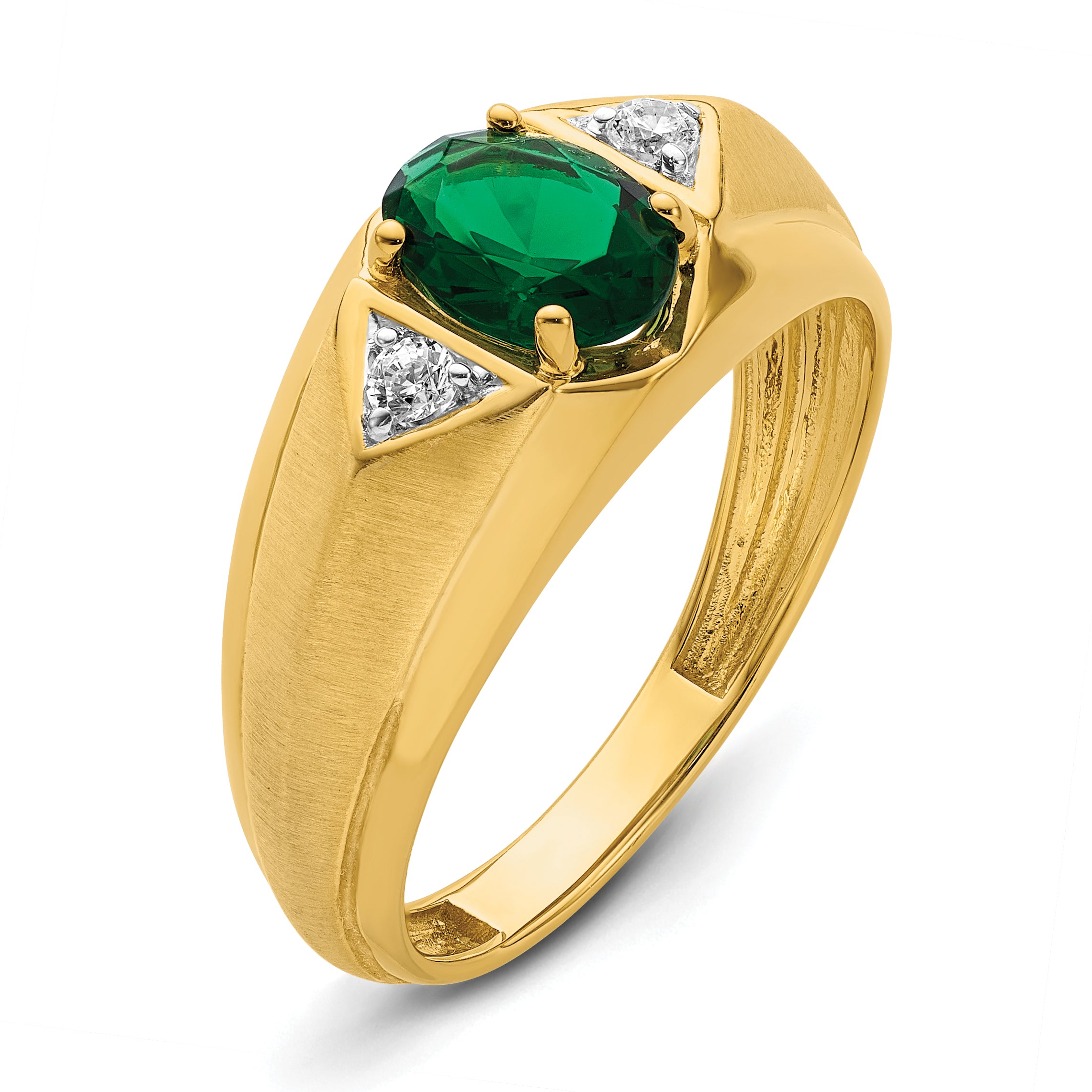 14k 1/10 carat Lab Grown Diamond VS/SI+ G+ and Created Emerald Complete Men's Ring