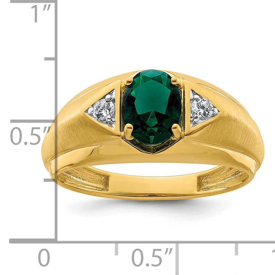 14k 1/10 carat Lab Grown Diamond VS/SI+ G+ and Created Emerald Complete Men's Ring
