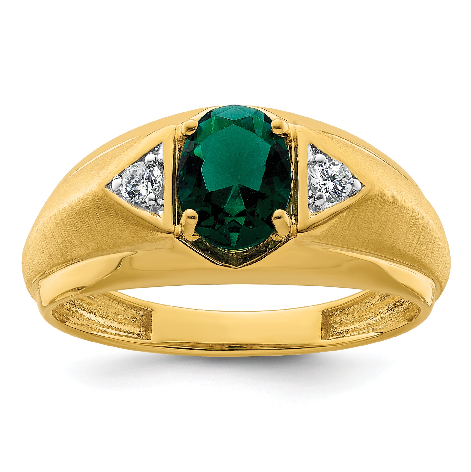 14k 1/10 carat Lab Grown Diamond VS/SI+ G+ and Created Emerald Complete Men's Ring Main image