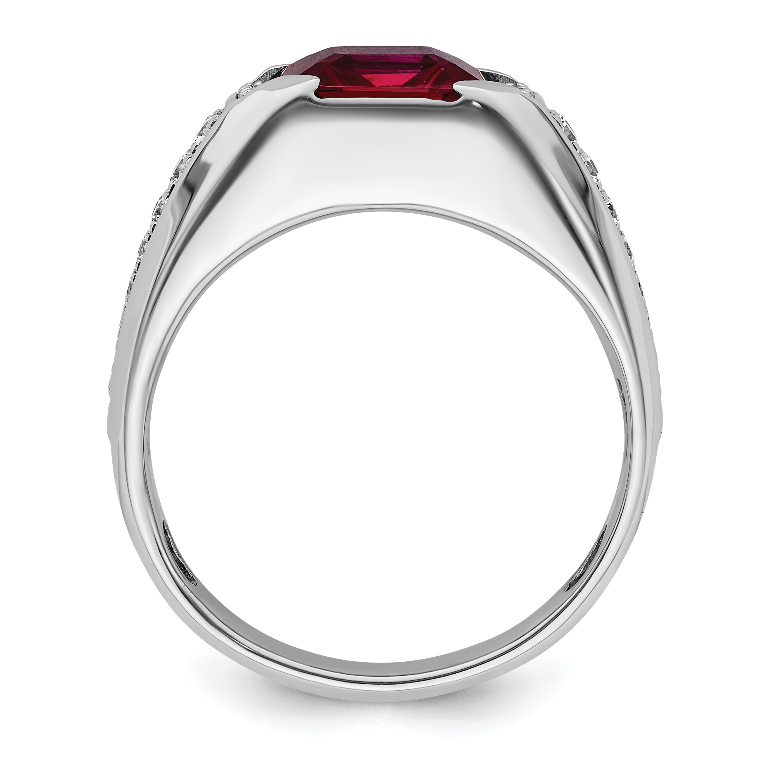 14k White Gold 5/8 carat Lab Grown Diamond VS/SI+ G+ and Created Ruby Complete Men's Ring Secondary image