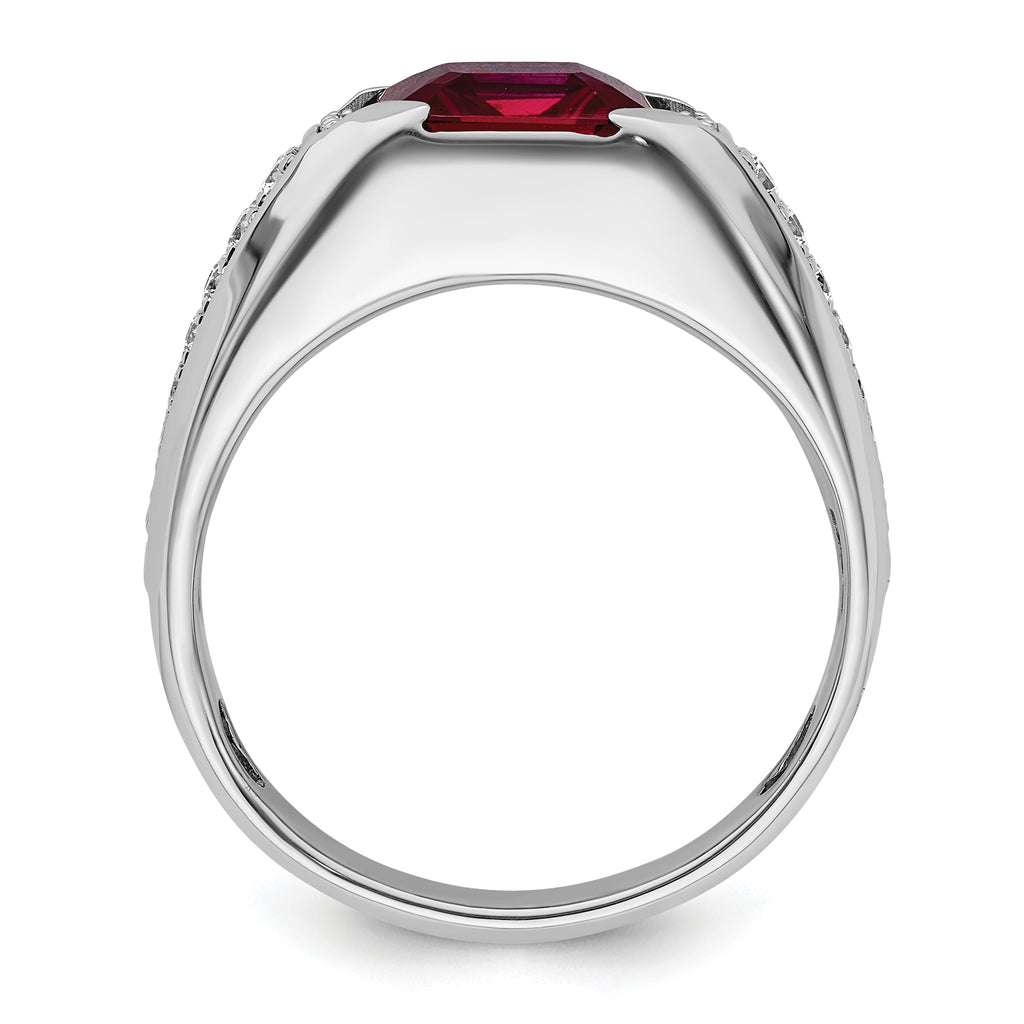 14k White Gold 5/8 carat Lab Grown Diamond VS/SI+ G+ and Created Ruby Complete Men's Ring
