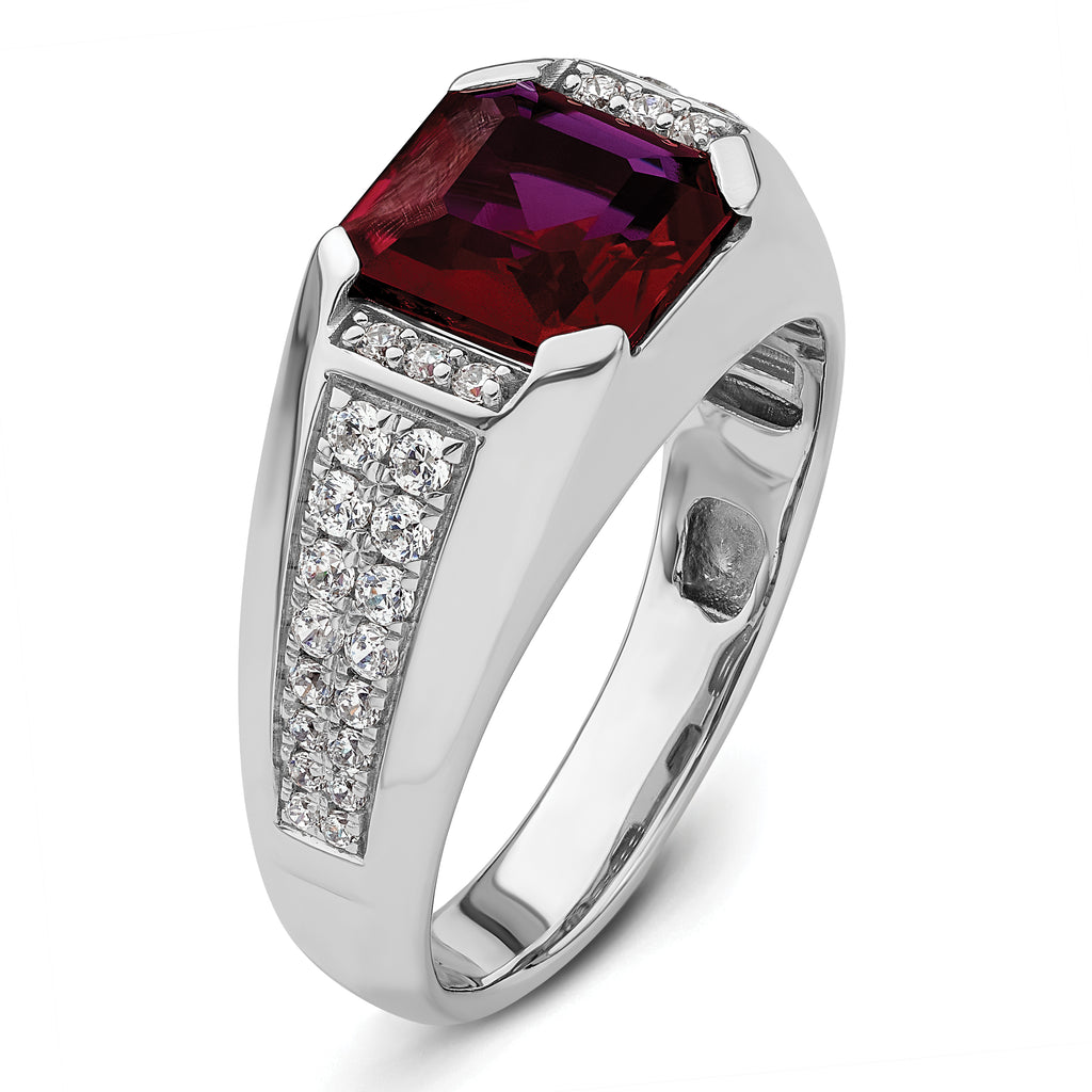 14k White Gold 5/8 carat Lab Grown Diamond VS/SI+ G+ and Created Ruby Complete Men's Ring