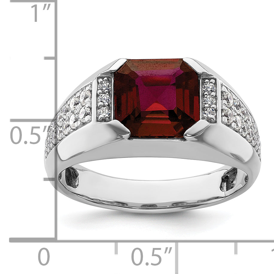 14k White Gold 5/8 carat Lab Grown Diamond VS/SI+ G+ and Created Ruby Complete Men's Ring