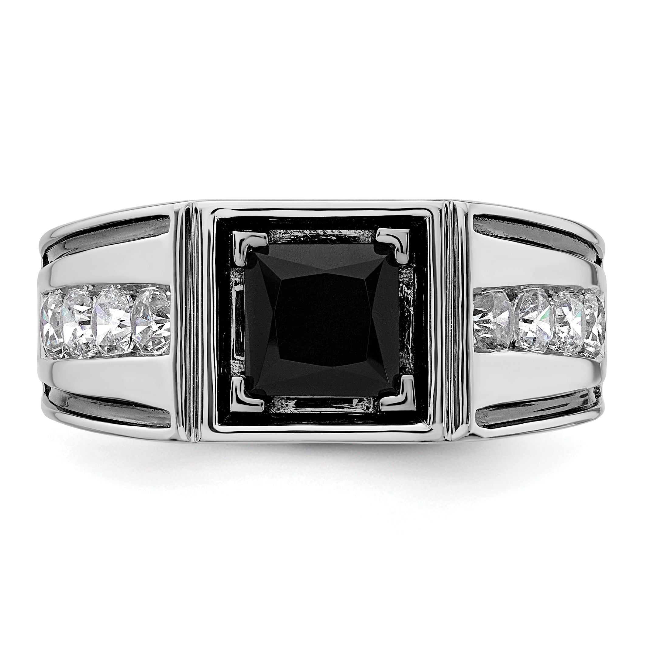 14k White Gold Black Rhodium 7/8 carat Lab Grown Diamond VS/SI+ G+ and Onyx Complete Men's Ring