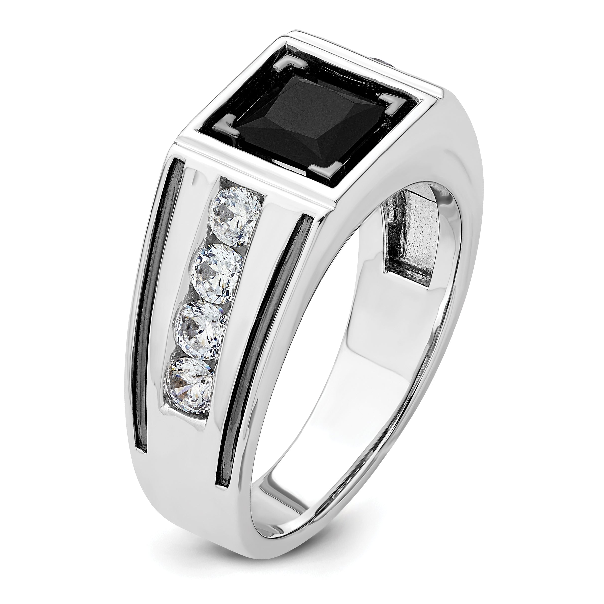 14k White Gold Black Rhodium 7/8 carat Lab Grown Diamond VS/SI+ G+ and Onyx Complete Men's Ring