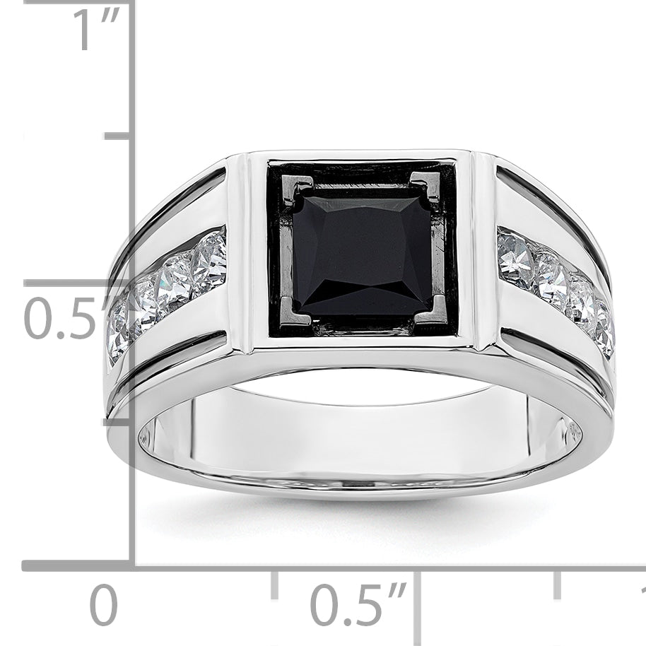 14k White Gold Black Rhodium 7/8 carat Lab Grown Diamond VS/SI+ G+ and Onyx Complete Men's Ring
