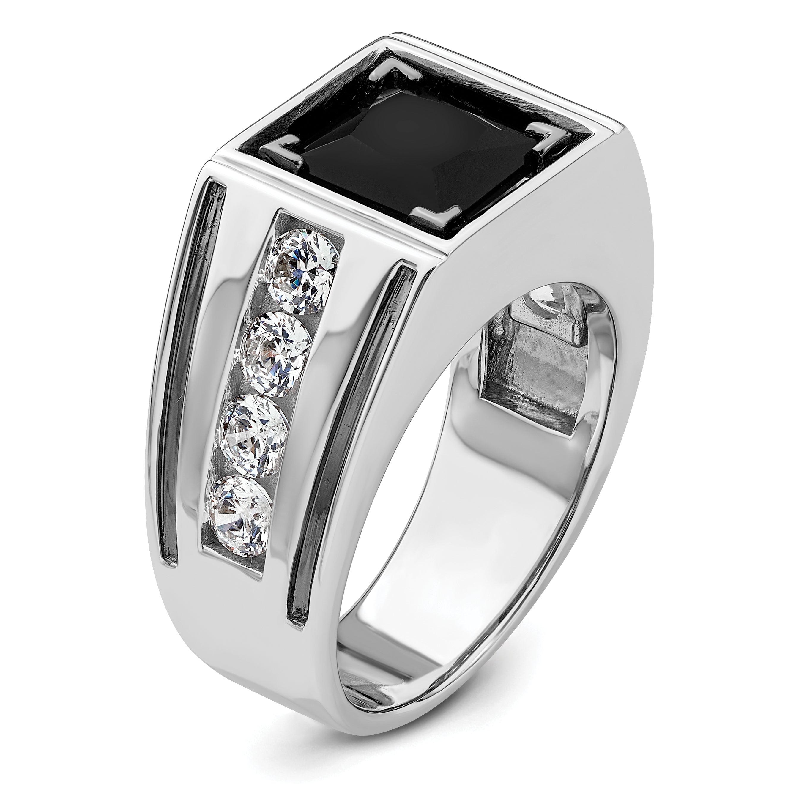 14k White Gold Black Rhodium 1 1/3 carat Lab Grown Diamond VS/SI+ G+ and Onyx Complete Men's Ring