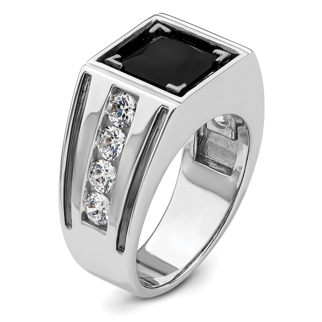 14k White Gold Black Rhodium 1 1/3 carat Lab Grown Diamond VS/SI+ G+ and Onyx Complete Men's Ring