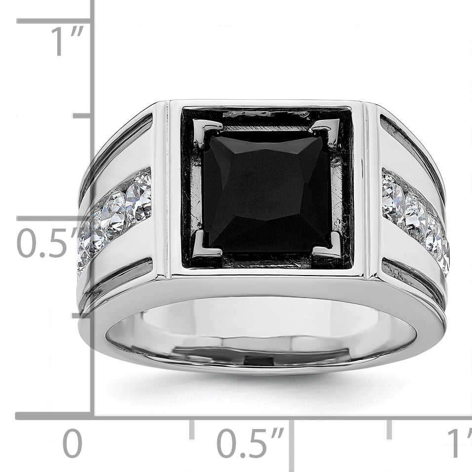 14k White Gold Black Rhodium 1 1/3 carat Lab Grown Diamond VS/SI+ G+ and Onyx Complete Men's Ring