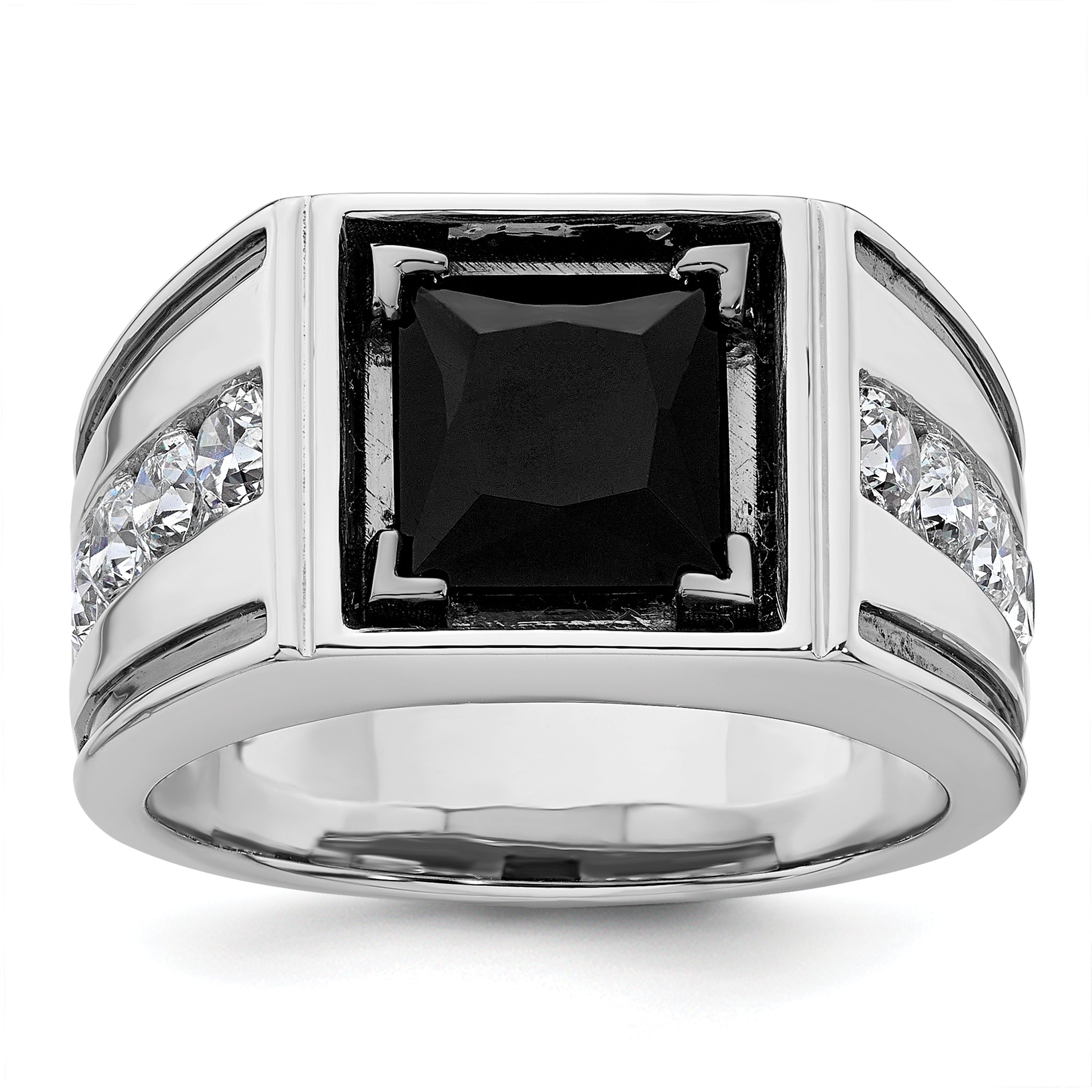 14k White Gold Black Rhodium 1 1/3 carat Lab Grown Diamond VS/SI+ G+ and Onyx Complete Men's Ring Main image