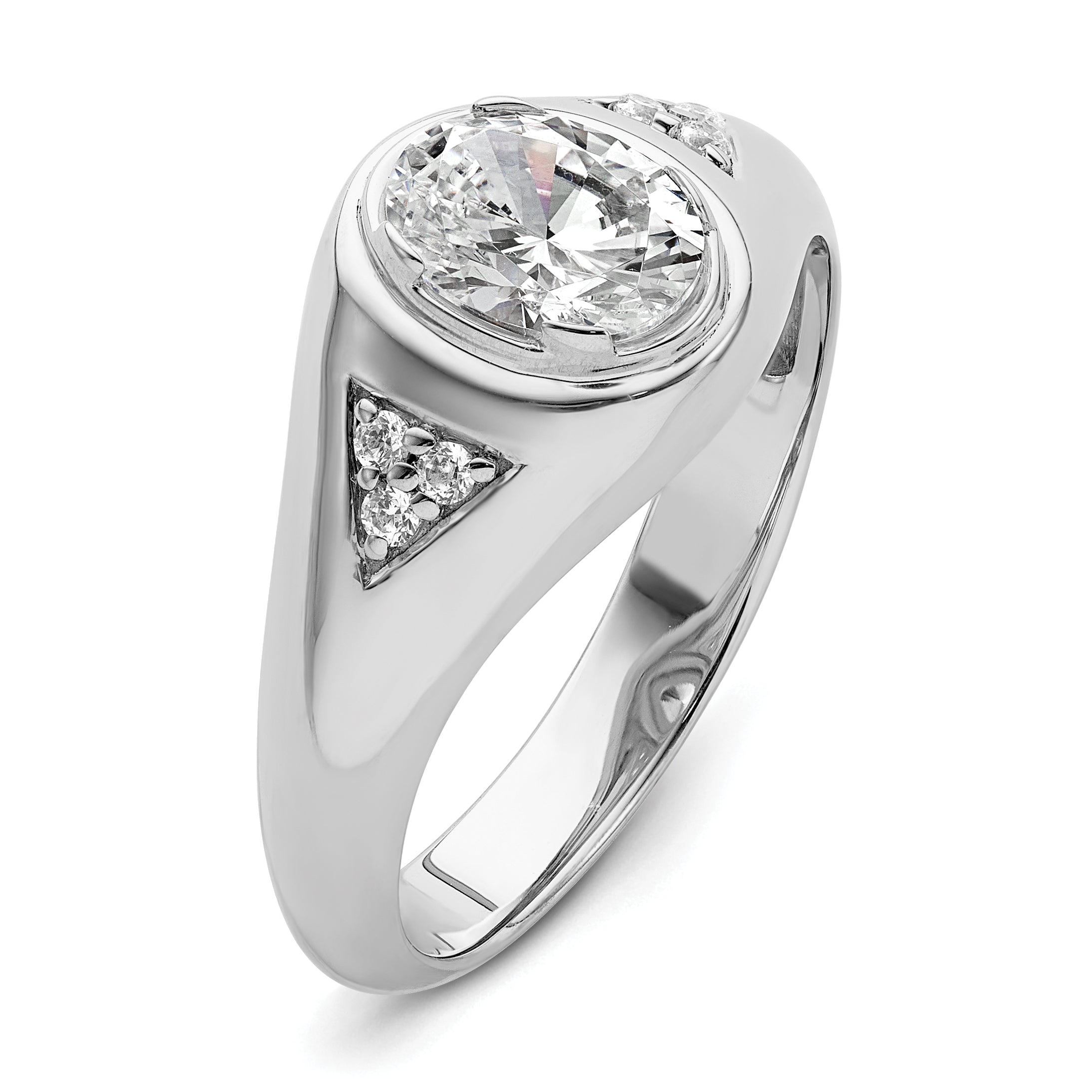 14k White Gold 1/10 carat Lab Grown Diamond 1 carat Oval Center Semi Mount Men's Ring, Mounting Only - Sophia Jewelers