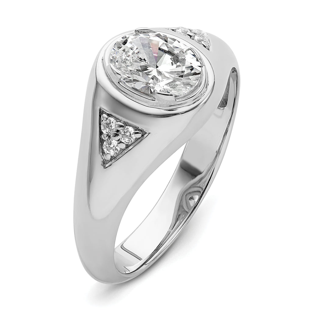 14k White Gold 1 carat Lab Grown Diamond VS/SI+ G+ Oval Complete Men's Ring - Sophia Jewelers