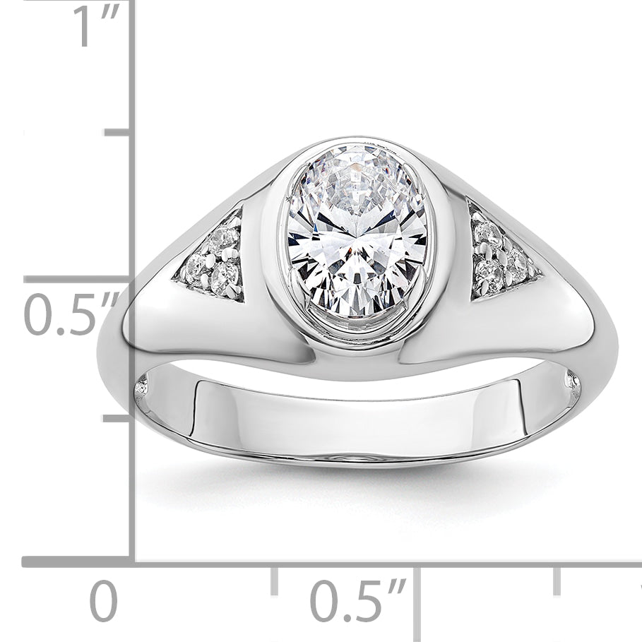 14k White Gold 1/10 carat Lab Grown Diamond 1 carat Oval Center Semi Mount Men's Ring, Mounting Only - Sophia Jewelers