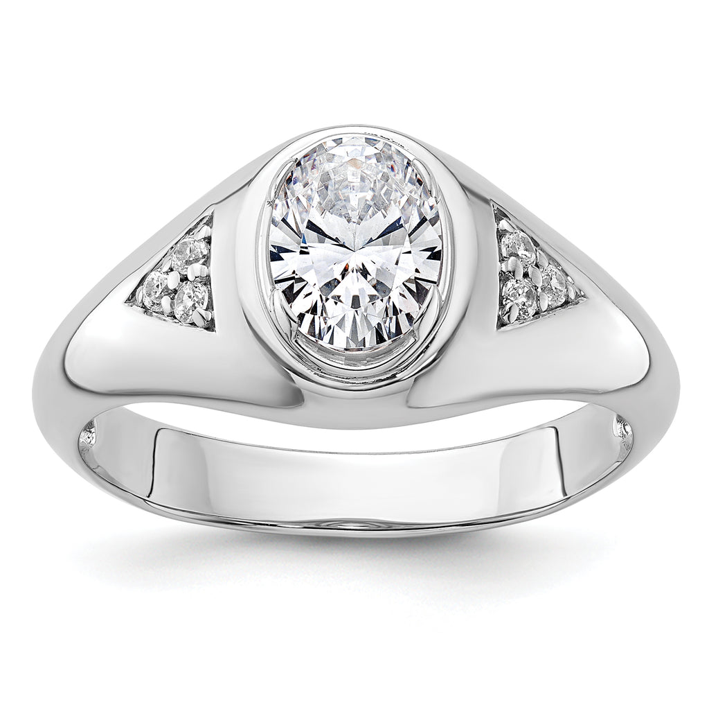 14k White Gold 1 carat Lab Grown Diamond VS/SI+ G+ Oval Complete Men's Ring - Sophia Jewelers