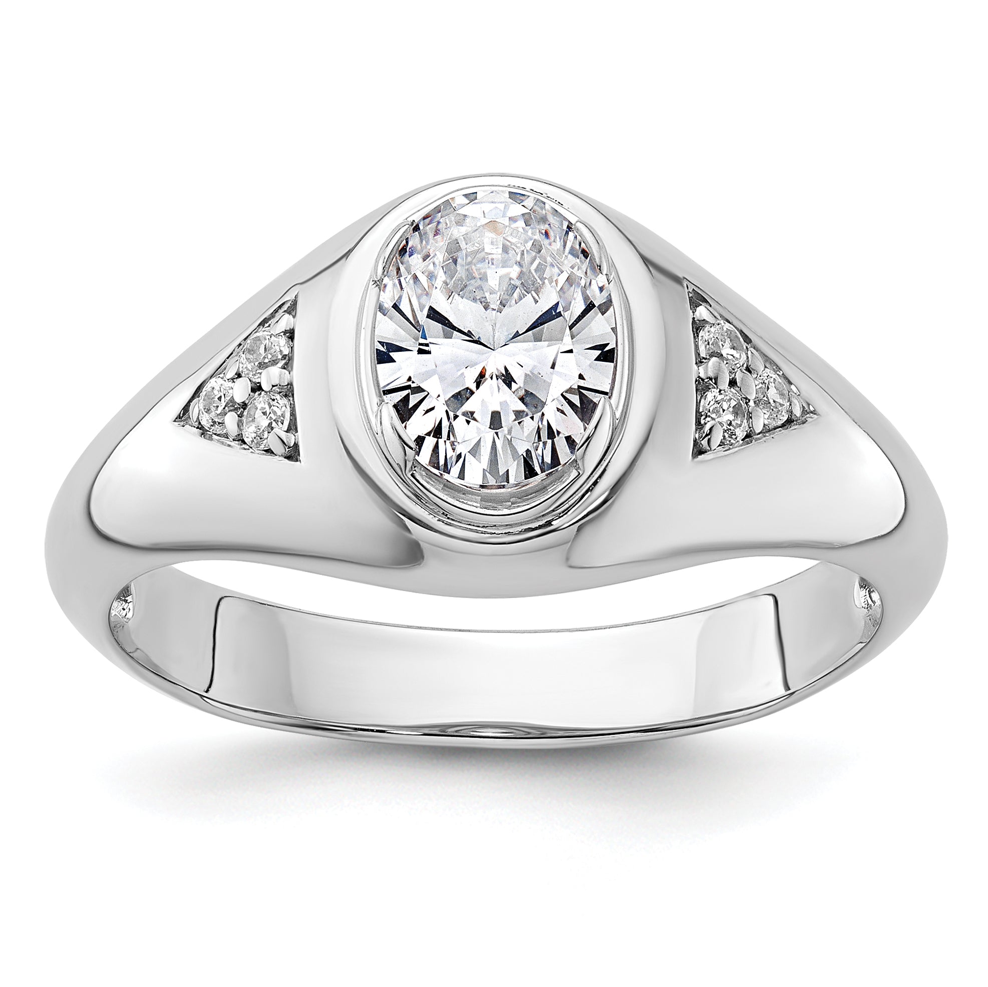 14k White Gold 1 carat Lab Grown Diamond VS/SI+ G+ Oval Complete Men's Ring - Sophia Jewelers