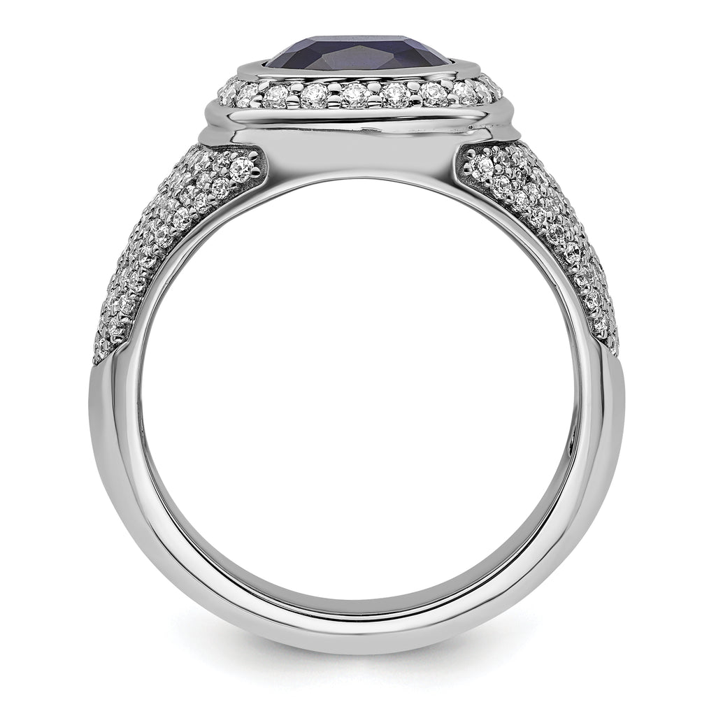 14k White Gold 1 carat Lab Grown Diamond VS/SI+ G+ and Created Blue Sapphire Complete Men