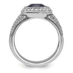 14k White Gold 1 carat Lab Grown Diamond VS/SI+ G+ and Created Blue Sapphire Complete Men