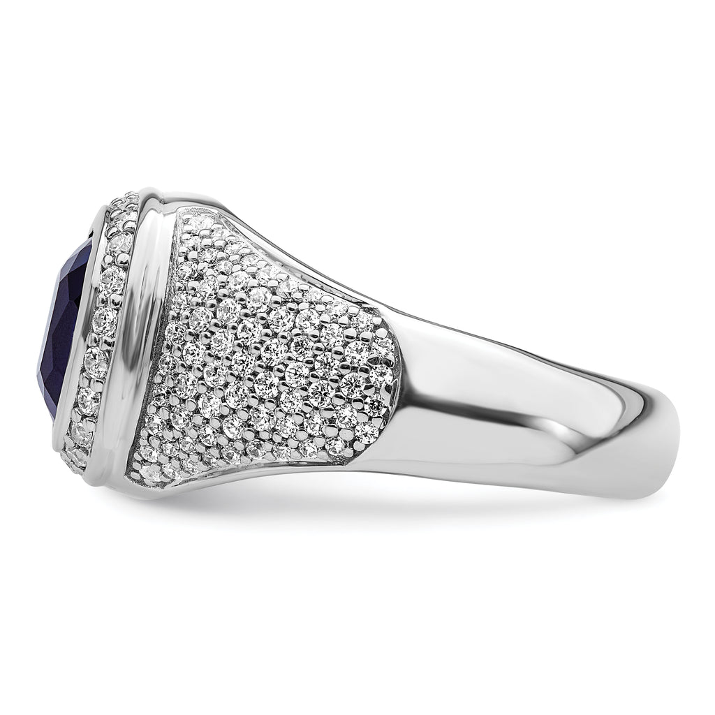 14k White Gold 1 carat Lab Grown Diamond VS/SI+ G+ and Created Blue Sapphire Complete Men