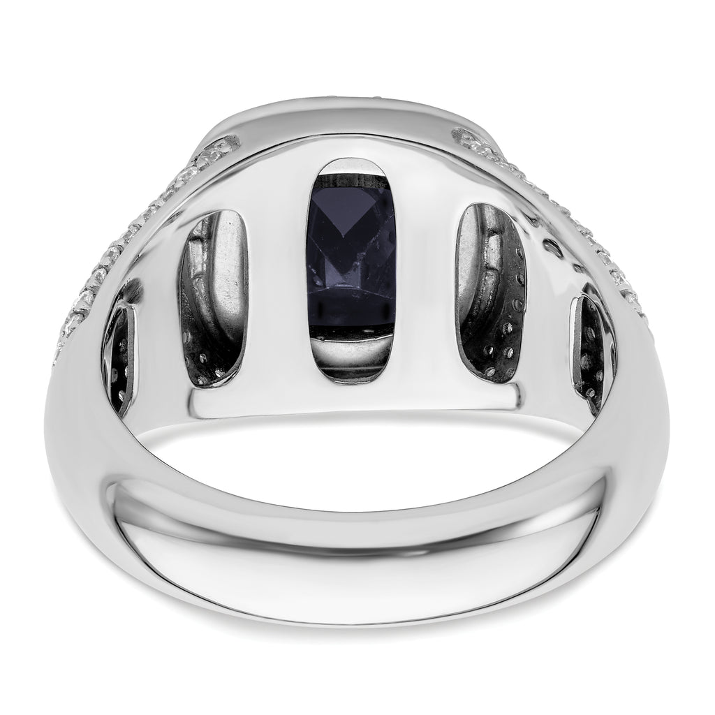 14k White Gold 1 carat Lab Grown Diamond VS/SI+ G+ and Created Blue Sapphire Complete Men