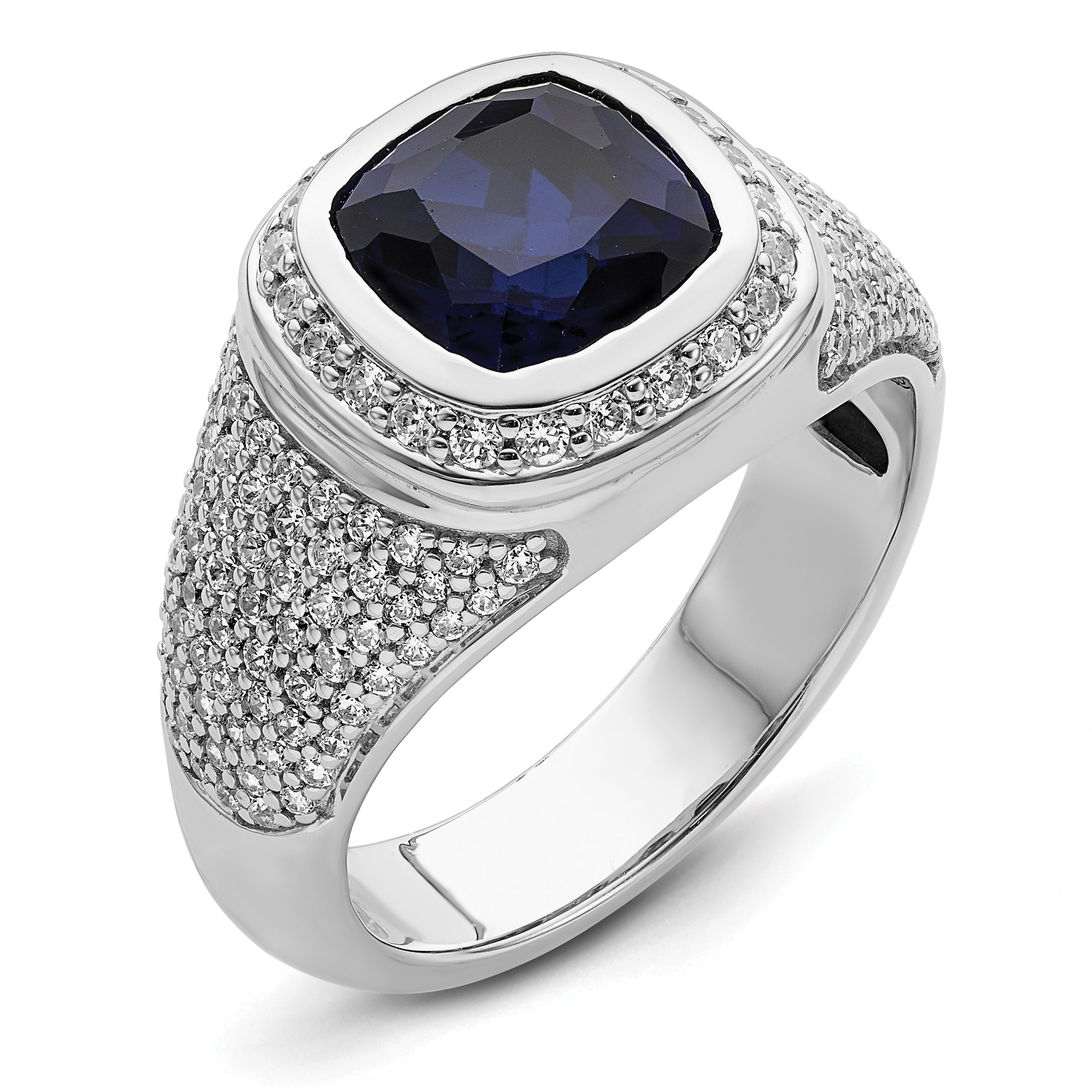 14k White Gold 1 carat Lab Grown Diamond VS/SI+ G+ and Created Blue Sapphire Complete Men