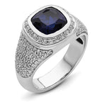 14k White Gold 1 carat Lab Grown Diamond VS/SI+ G+ and Created Blue Sapphire Complete Men