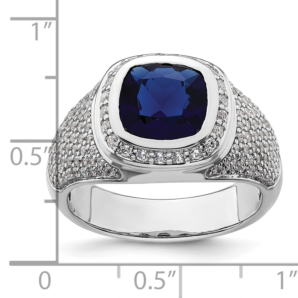 14k White Gold 1 carat Lab Grown Diamond VS/SI+ G+ and Created Blue Sapphire Complete Men