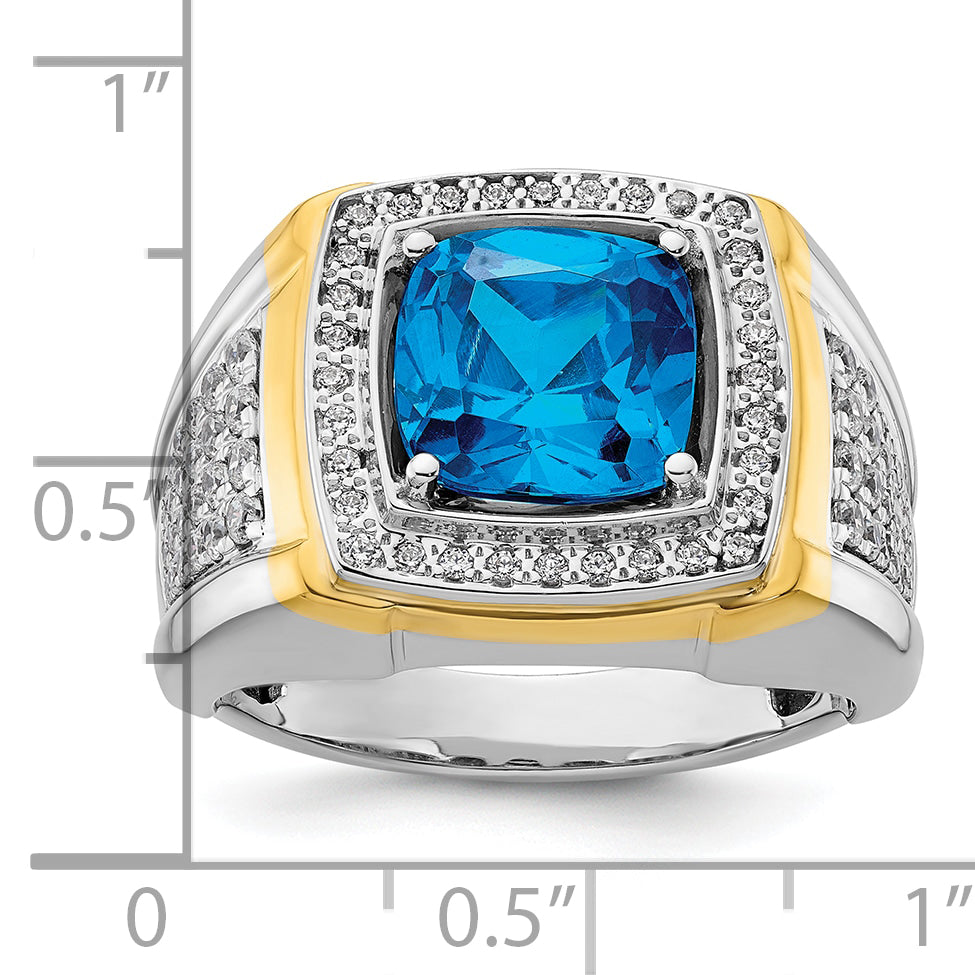 14k Two-Tone 3/4 carat Lab Grown Diamond VS/SI+ G+ and Blue Topaz Complete Men's Ring