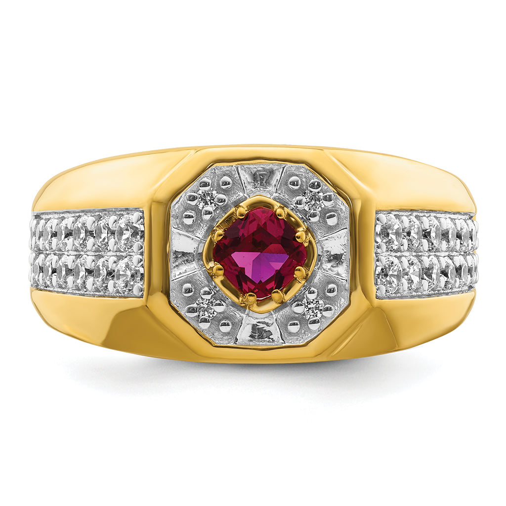 14k 5/8 carat Lab Grown Diamond VS/SI+ G+ and Created Ruby Complete Men's Ring