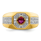 14k 5/8 carat Lab Grown Diamond VS/SI+ G+ and Created Ruby Complete Men's Ring