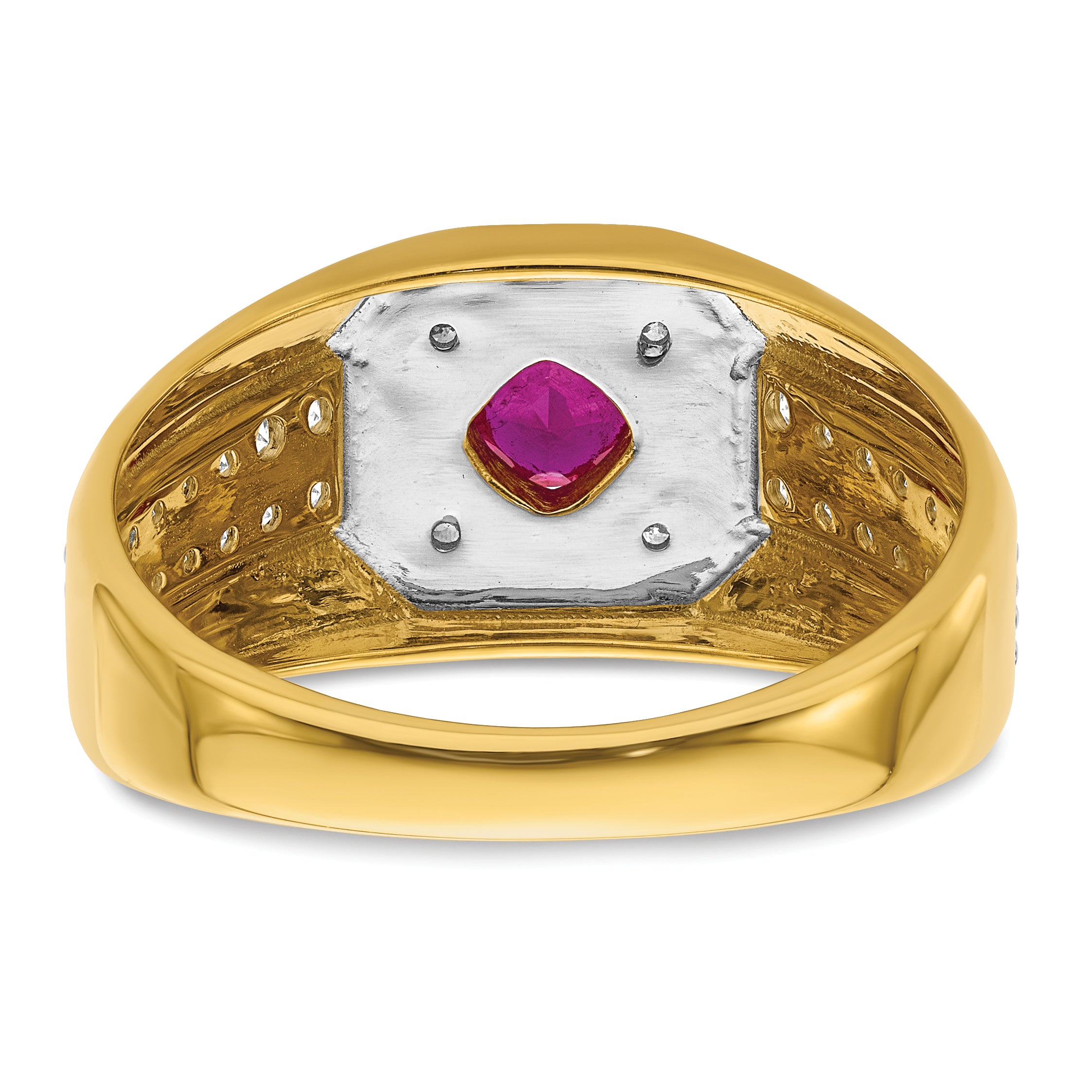 14k 5/8 carat Lab Grown Diamond VS/SI+ G+ and Created Ruby Complete Men's Ring
