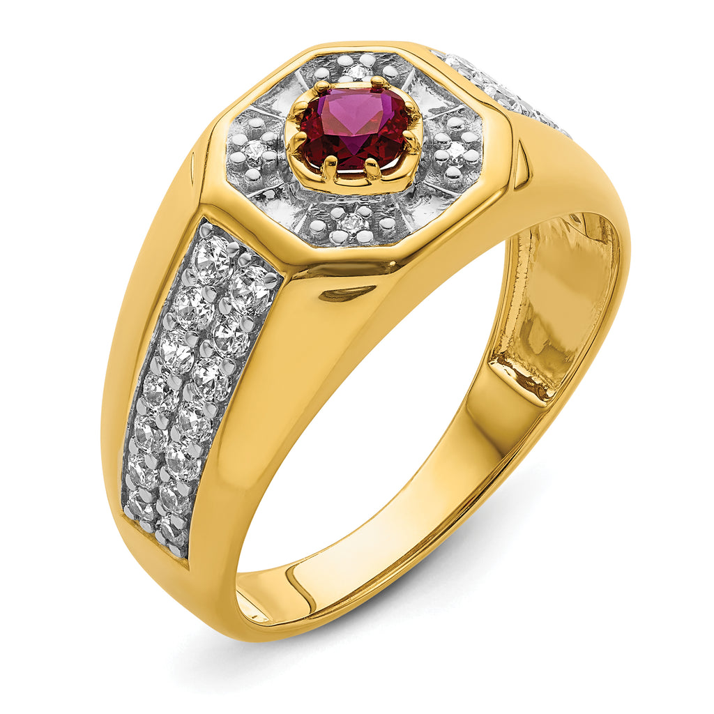 14k 5/8 carat Lab Grown Diamond VS/SI+ G+ and Created Ruby Complete Men's Ring