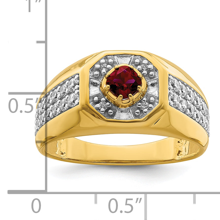 14k 5/8 carat Lab Grown Diamond VS/SI+ G+ and Created Ruby Complete Men's Ring