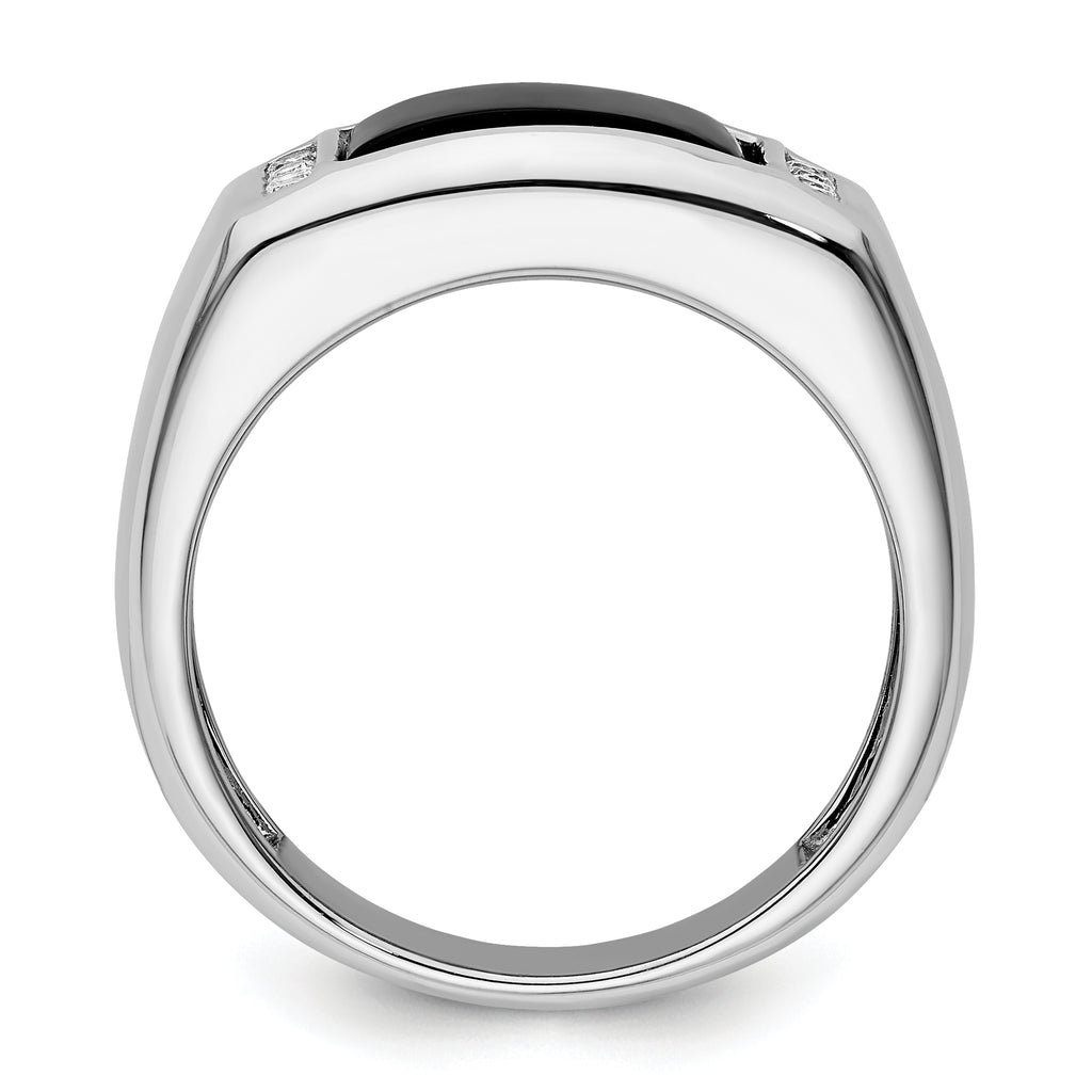 14k White Gold 1/5 carat Lab Grown Diamond VS/SI+ G+ and Onyx Complete Men's Ring