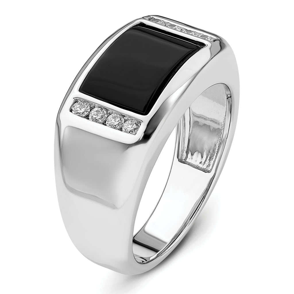 14k White Gold 1/5 carat Lab Grown Diamond VS/SI+ G+ and Onyx Complete Men's Ring