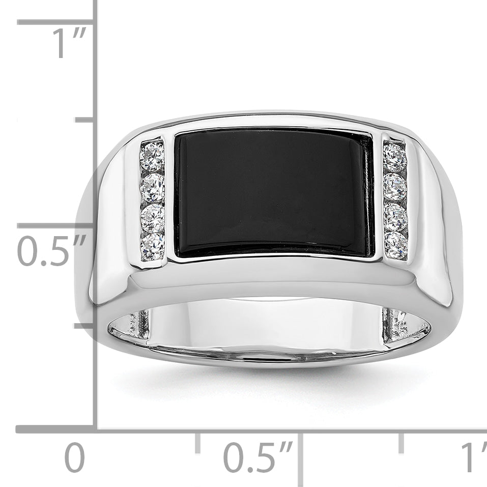 14k White Gold 1/5 carat Lab Grown Diamond VS/SI+ G+ and Onyx Complete Men's Ring