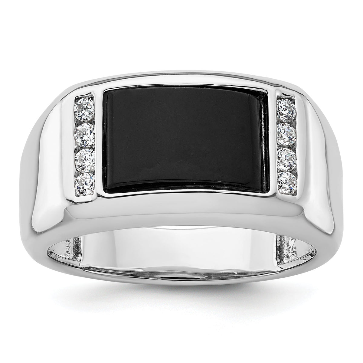 Men's Lab-Grown Diamond & Onyx Ring in 14K White Gold (1/5 ct. tw.), Size 10 - Sophia Jewelers Main image