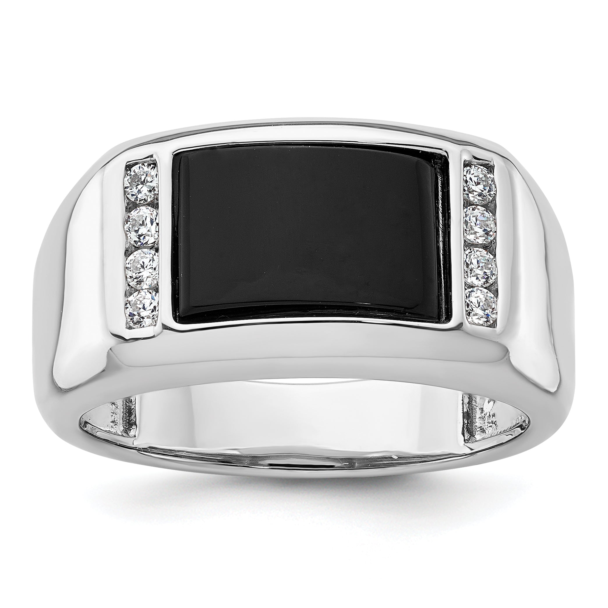 14k White Gold 1/5 carat Lab Grown Diamond VS/SI+ G+ and Onyx Complete Men's Ring Main image