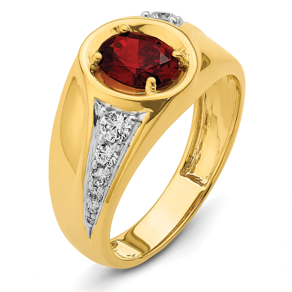 14k 3/8 carat Lab Grown Diamond VS/SI+ G+ and Created Ruby Complete Men's Ring