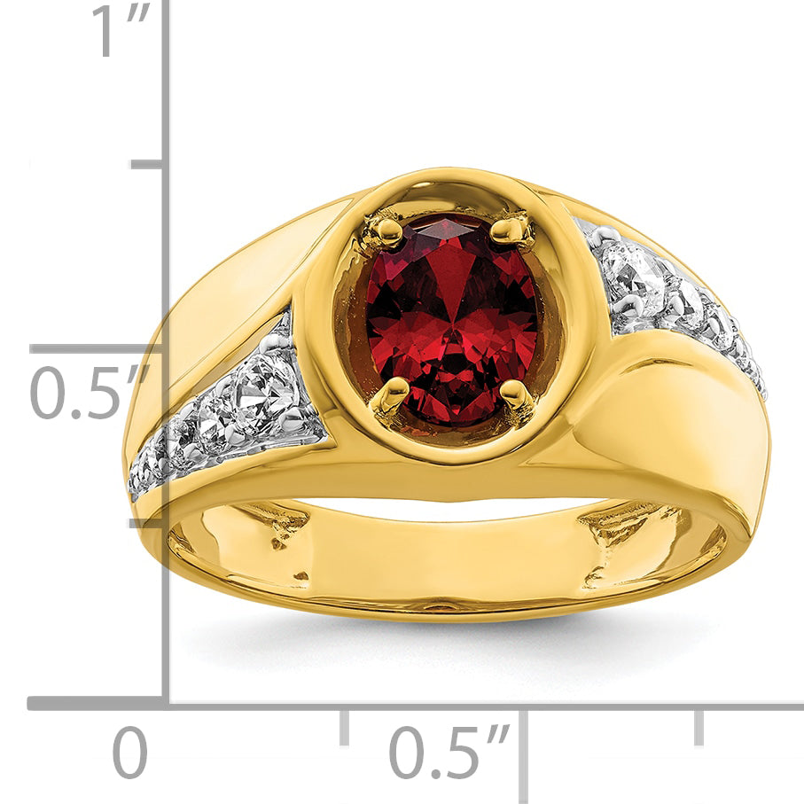 14k 3/8 carat Lab Grown Diamond VS/SI+ G+ and Created Ruby Complete Men's Ring