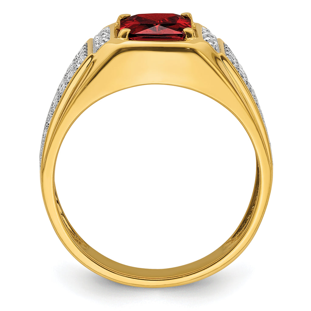 14k with White Rhodium 3/4 carat Lab Grown Diamond VS/SI+ G+ and Created Ruby Complete Men's Ring