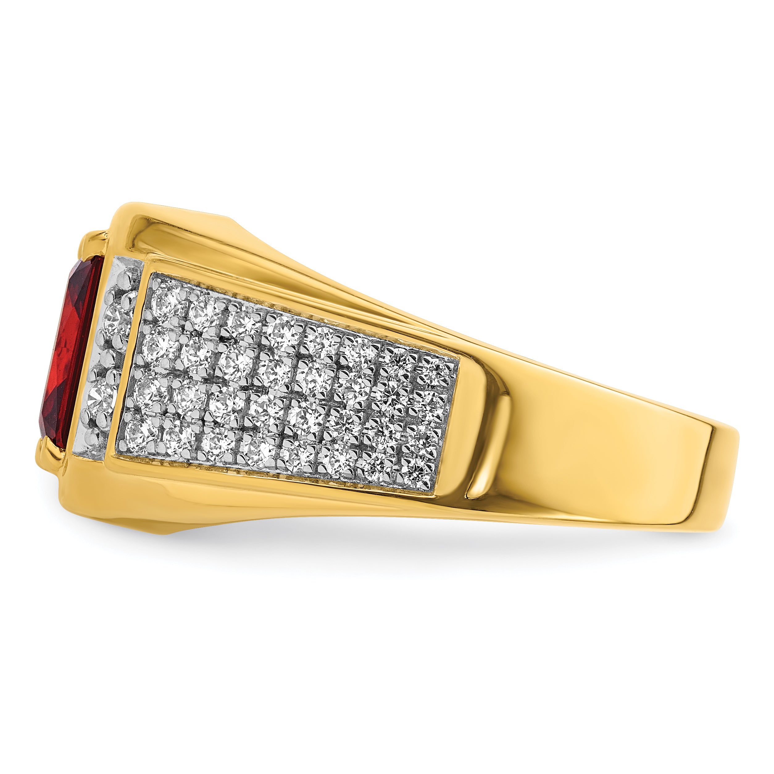14k with White Rhodium 3/4 carat Lab Grown Diamond VS/SI+ G+ and Created Ruby Complete Men's Ring