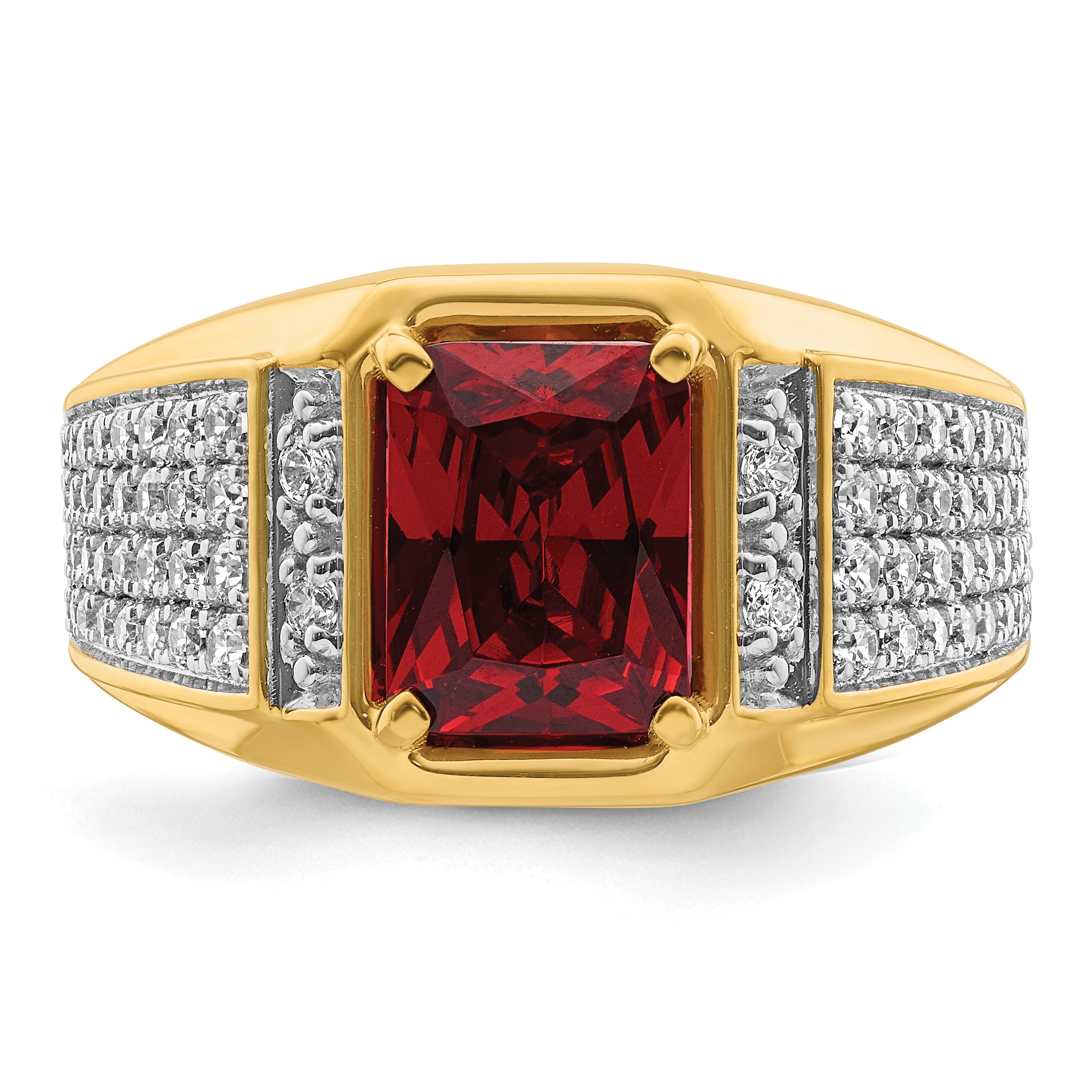 14k with White Rhodium 3/4 carat Lab Grown Diamond VS/SI+ G+ and Created Ruby Complete Men's Ring