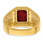 14k with White Rhodium 3/4 carat Lab Grown Diamond VS/SI+ G+ and Created Ruby Complete Men's Ring