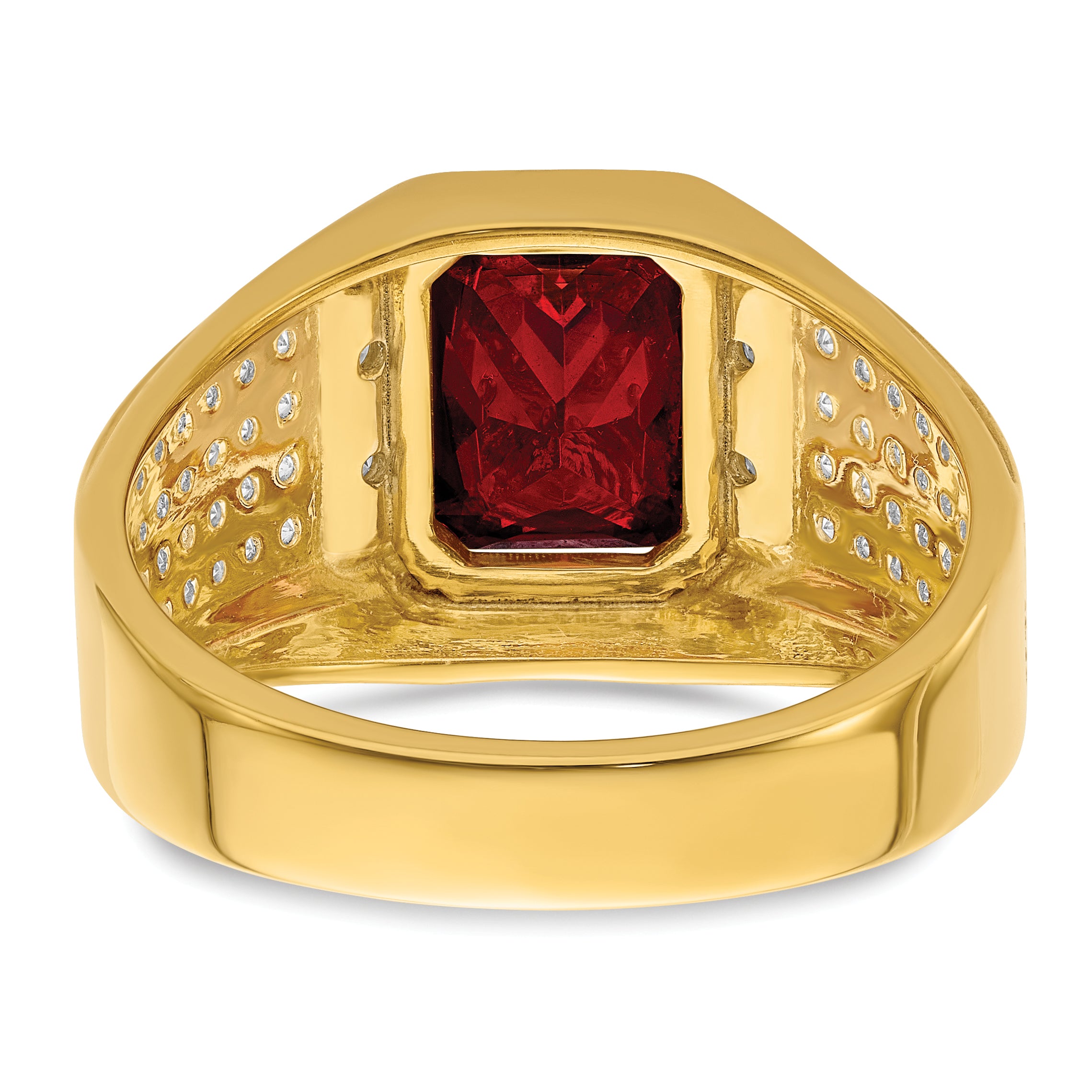 14k with White Rhodium 3/4 carat Lab Grown Diamond VS/SI+ G+ and Created Ruby Complete Men's Ring