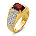 14k with White Rhodium 3/4 carat Lab Grown Diamond VS/SI+ G+ and Created Ruby Complete Men's Ring