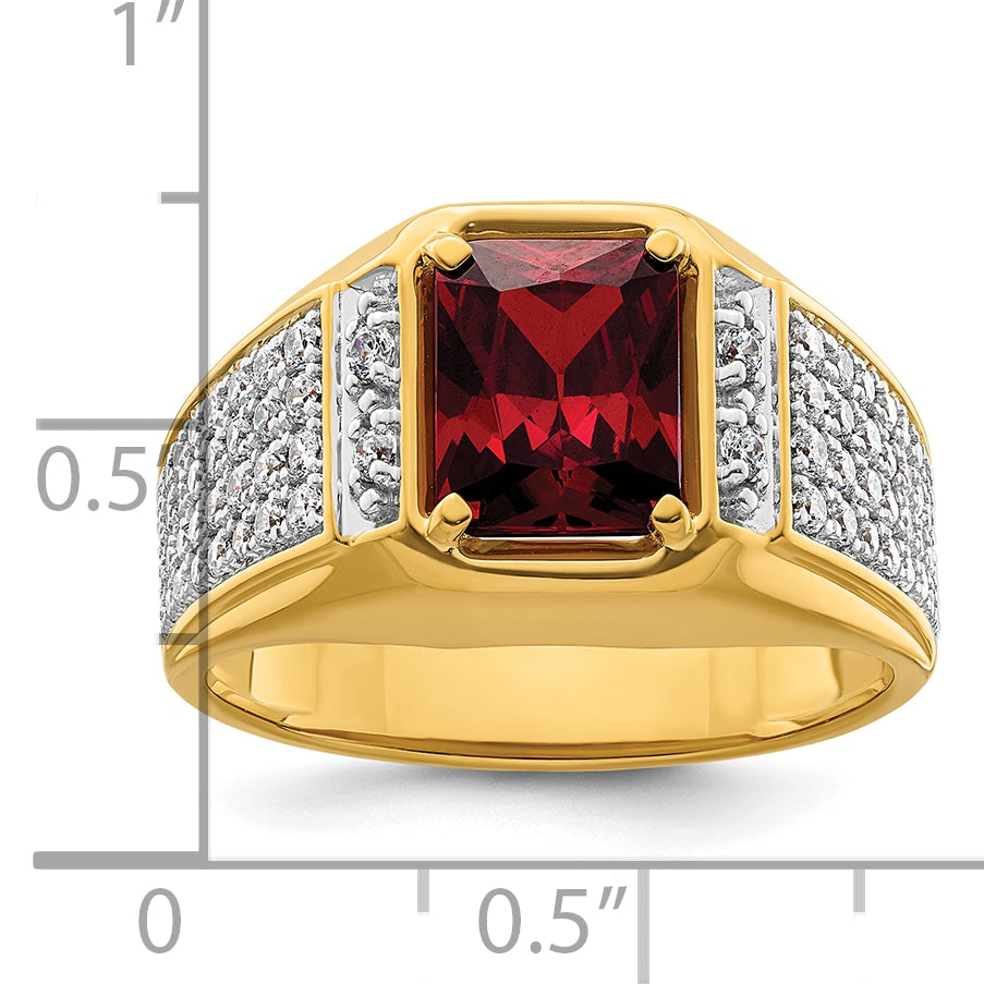 14k with White Rhodium 3/4 carat Lab Grown Diamond VS/SI+ G+ and Created Ruby Complete Men's Ring